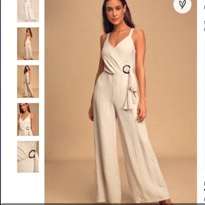 Lulus Love You Unconditionally Beige Wide-Leg Jumpsuit Size S